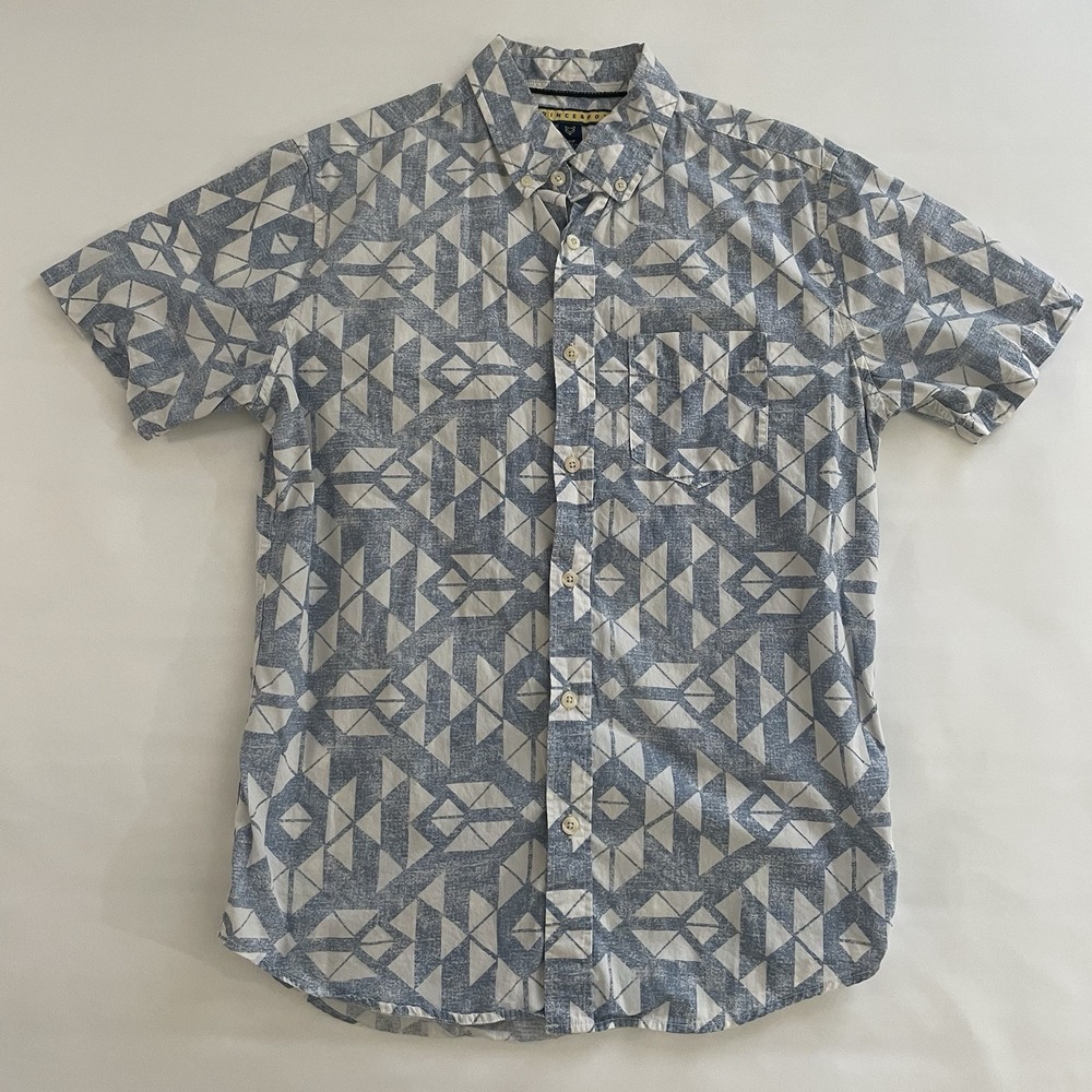 Men's Prince & Fox S/P White blue Button Up Shirt Cotton Short Sleeve